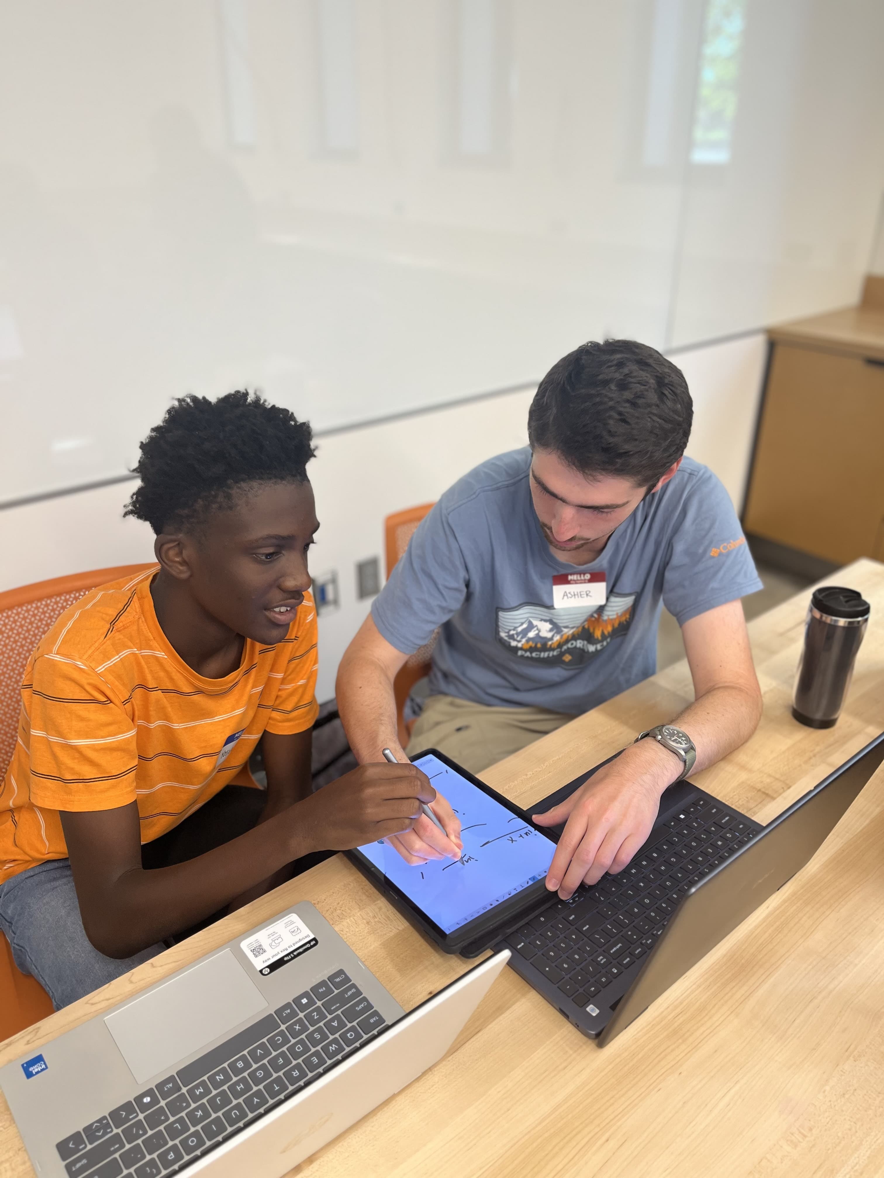 Students collaborating with mentor guidance